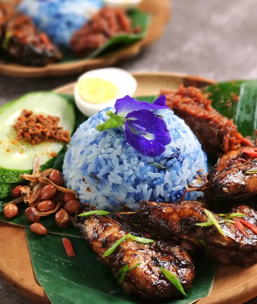 The classic combination, Asam Prawns with Nasi Lemak